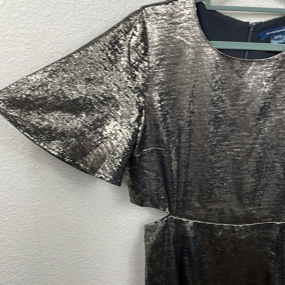 New French Connection Alara Metallic Flutter Sleeve Cutout Mini Dress Sz 10 - Picture 5 of 14